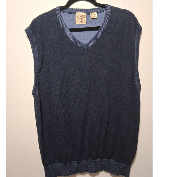 Vintage Red Head Knit Sweater Vest Mens XL/TG Blue Sleeveless Pullover V Neck - Picture 1 of 4